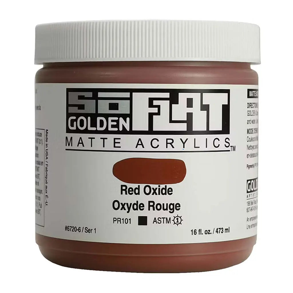 Golden SoFlat Matte Acrylic Paint 16oz Red Oxide S1