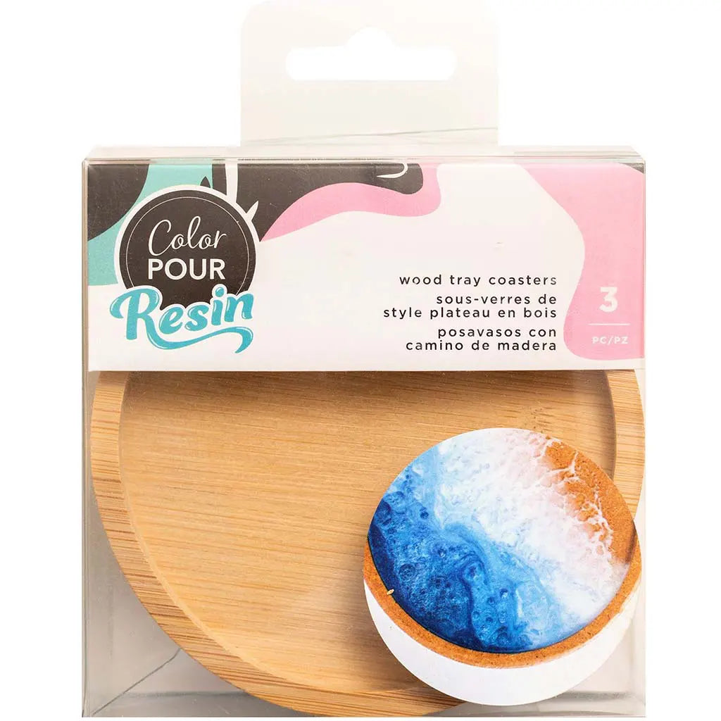 Color Pour Resin Wood Coasters Tray 3Pc