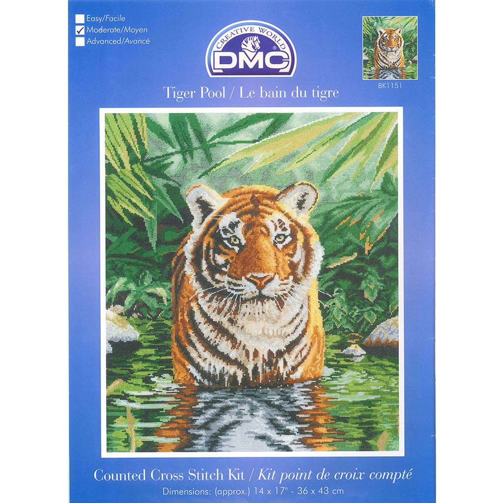 Cross Stitch Kit 14in x 17in, Tiger Pool