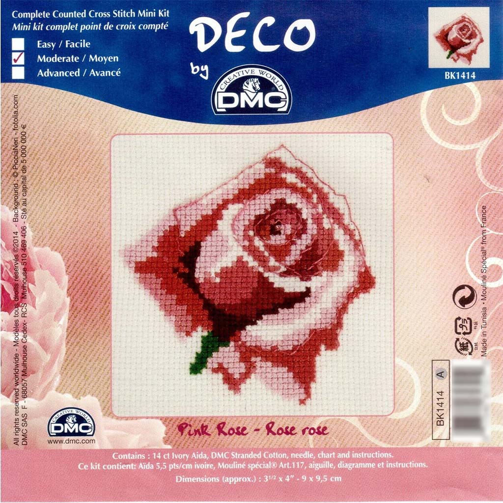 Counted Cross Stitch Kit 3in x 4in Pink Rose