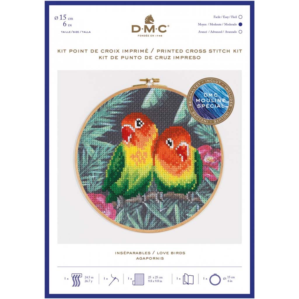 Counted Cross Stitch Kit 25cm x 25cm, Love Birds