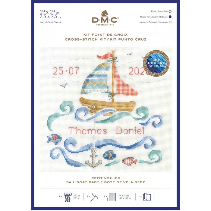 Cross Stitch Kit 19cm x 19cm, Sail Boat Baby