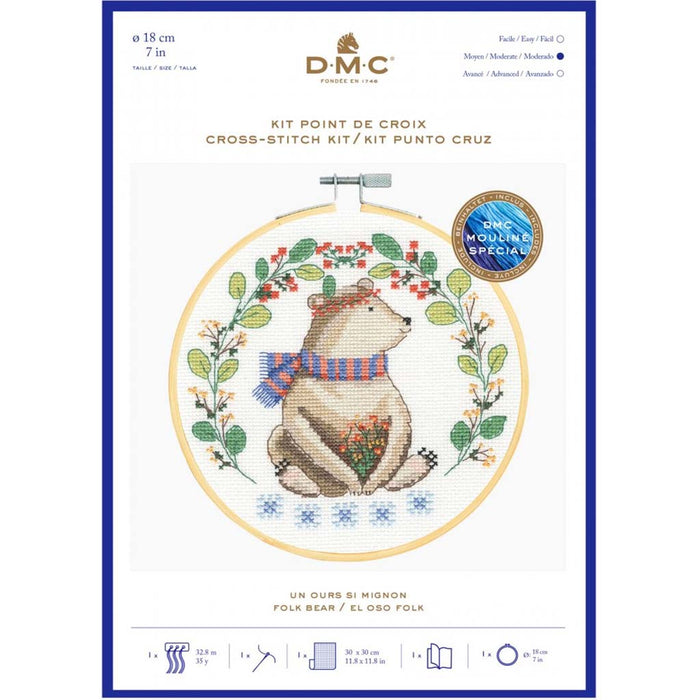 Counted Cross Stitch Kit 18cm, Folk Bear