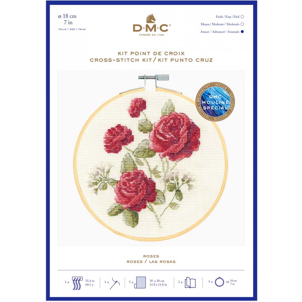 Roses Cross Stitch Kit, 7in