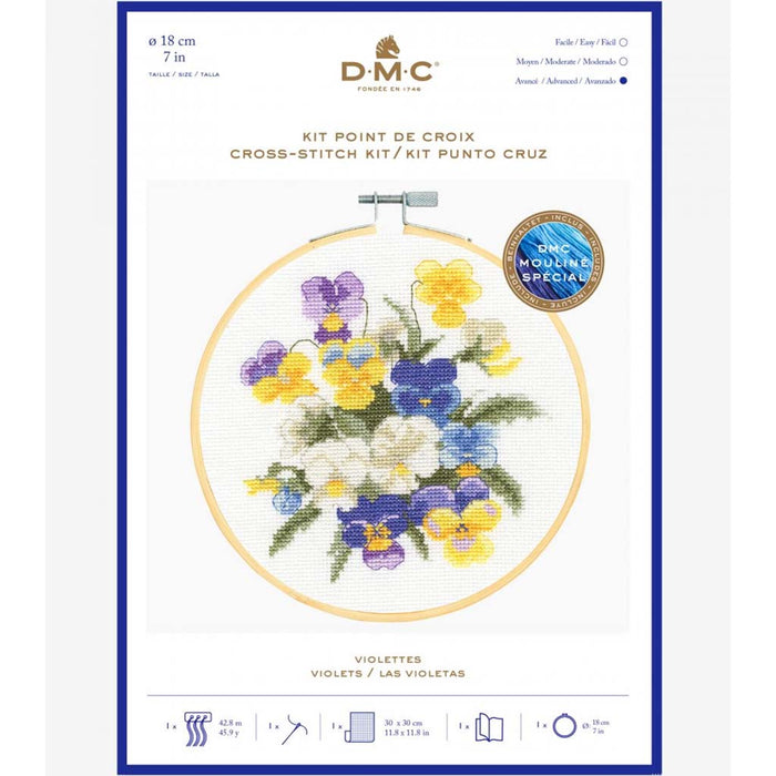 Counted Cross Stitch Kit 18cm, Violets