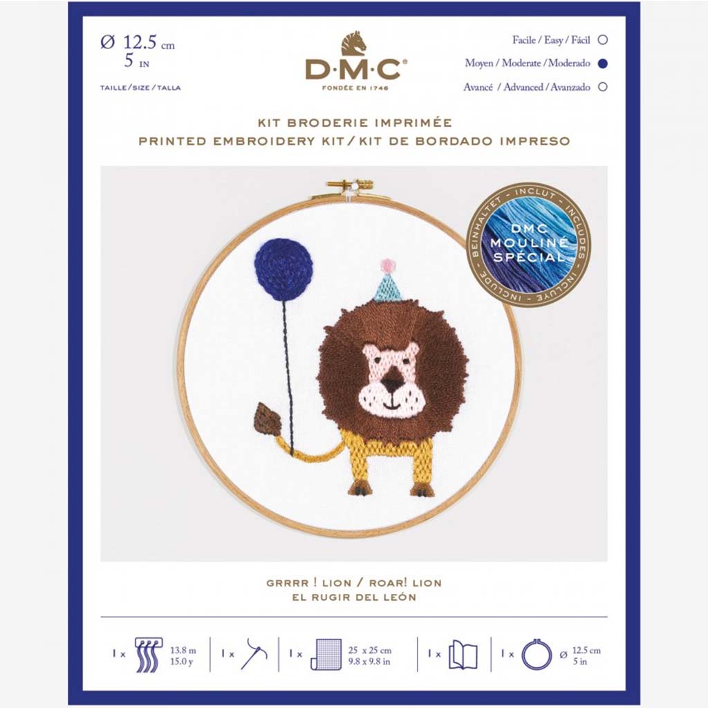 Roar! Lion Embroidery Kit, 8in x 8in
