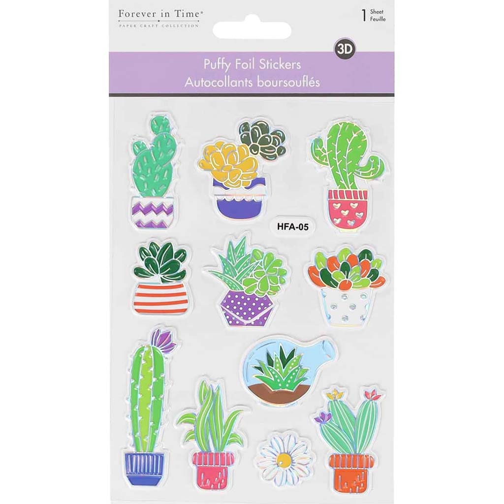 Paper Craft Stickers: 4.3in x 6.1in Foil Puffy Succulents