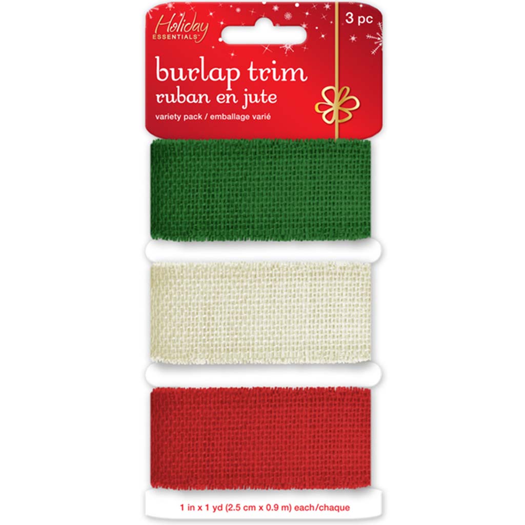 Holiday Decor 2.5cm x 1yd Colored Burlap Trim Asst 3 Color