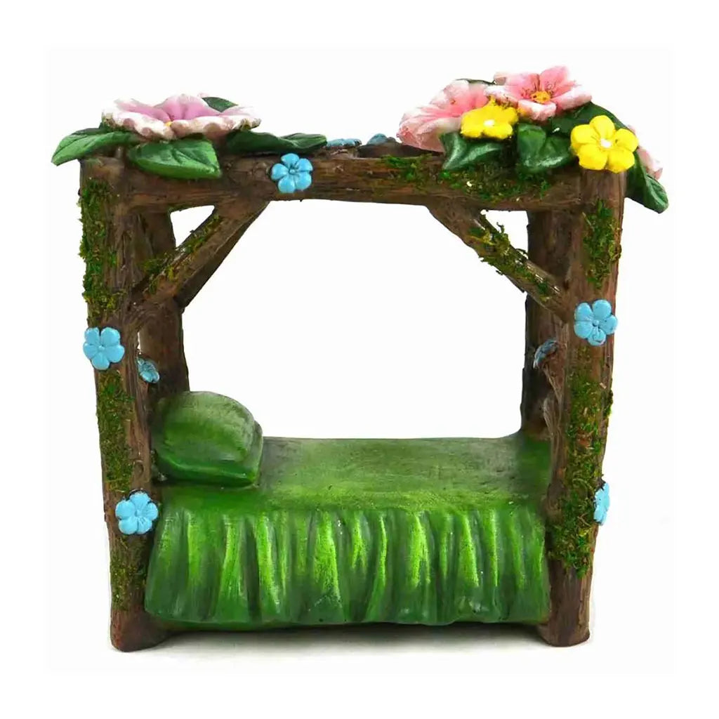 Touch of Nature Miniature 5in Fairy Bed with Flowers, 1pc