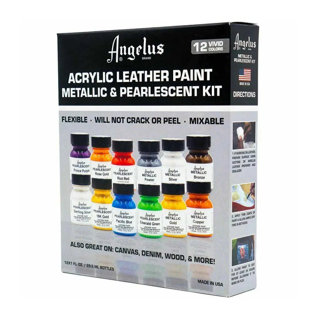 Angelus Leather Paint 1oz Set of 12 Metallic and Pearlescent