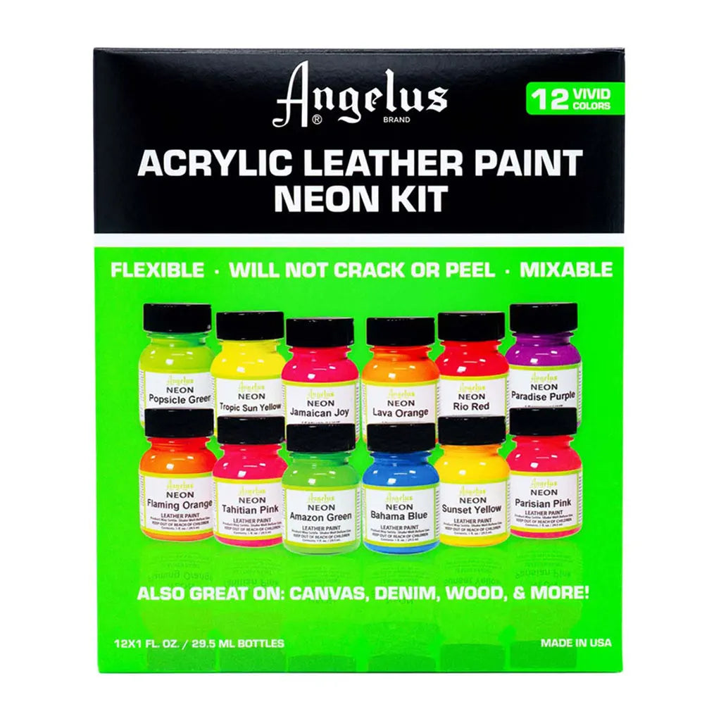 Angelus Leather Paint 1oz Set of 12 Neon Colors