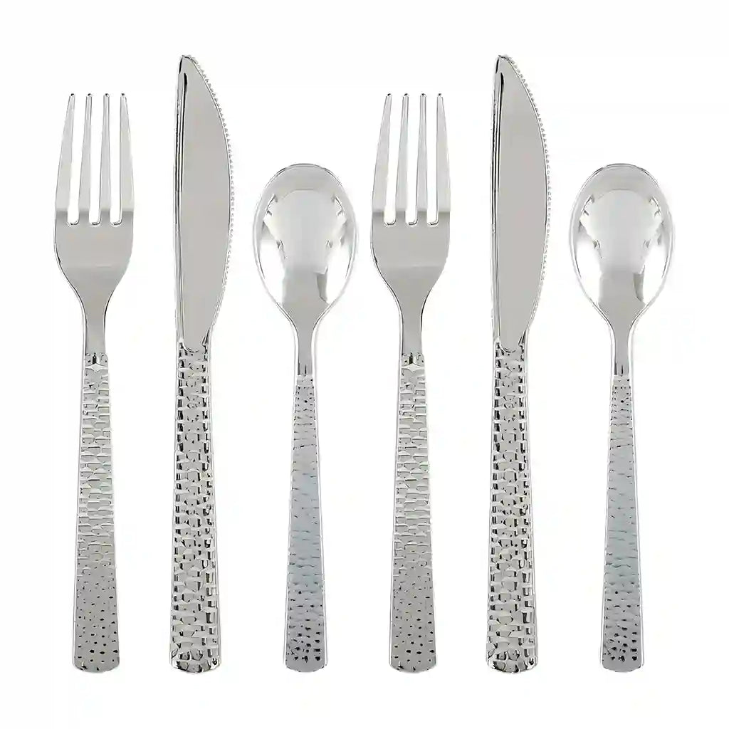 Hammered Silver Assorted Plastic Cutlery, 24ct