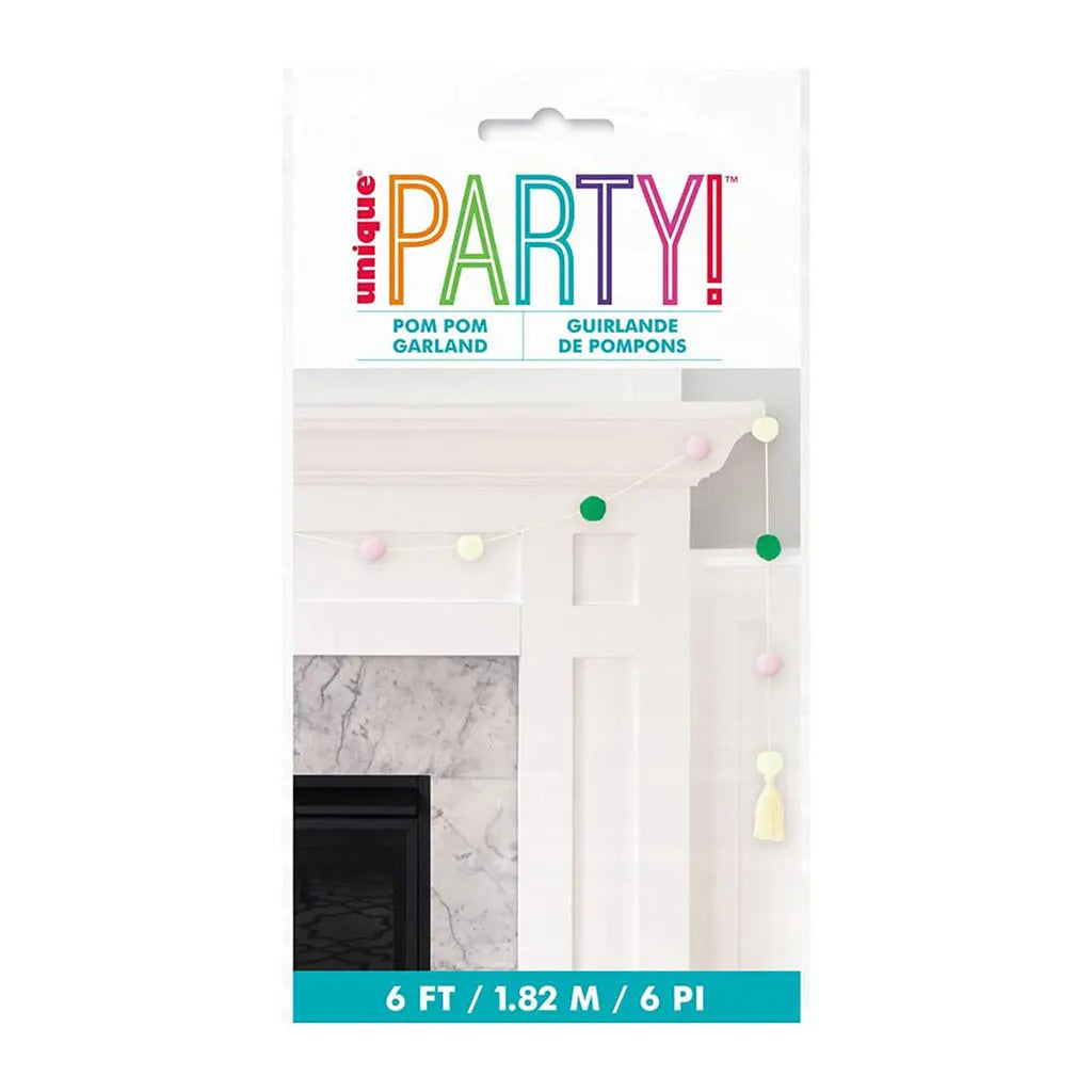 Spring Color Pom Pom Garland with Tassel, 6ft