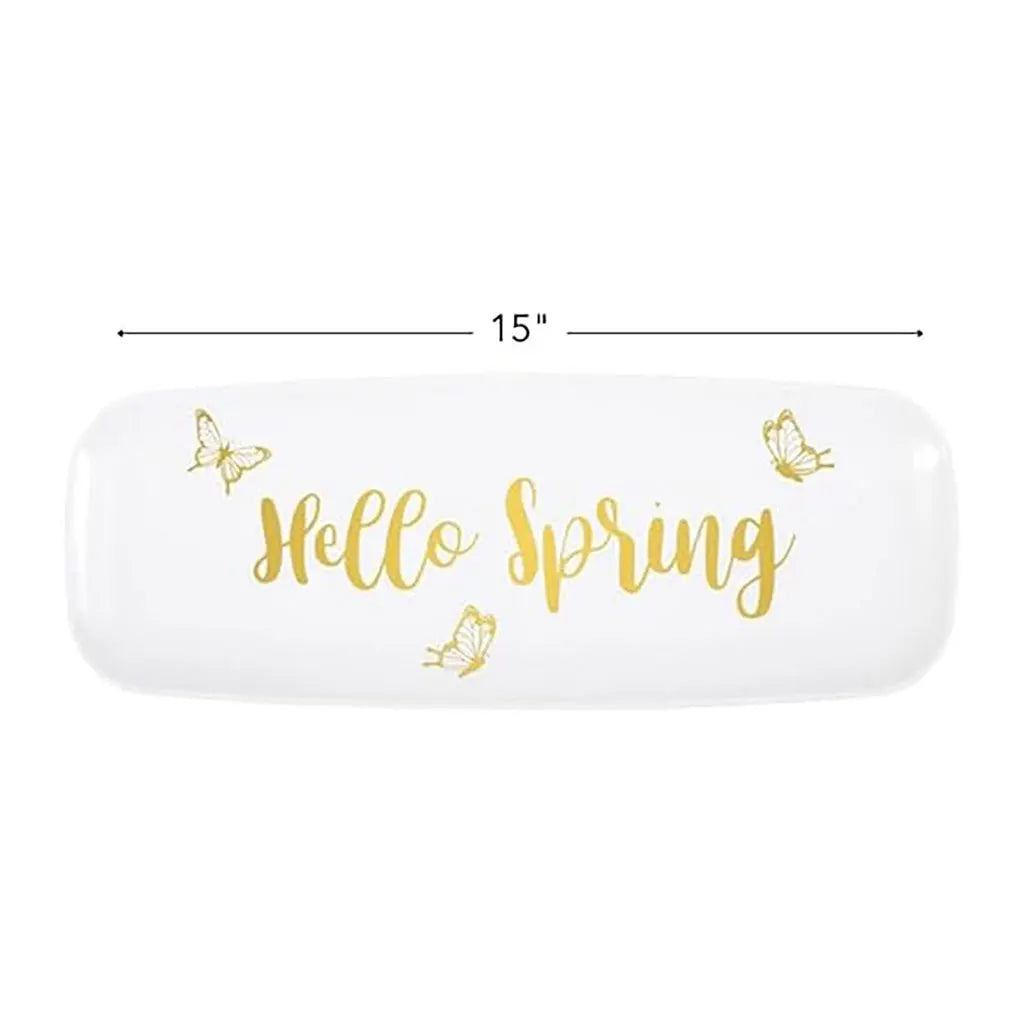 Gold "Hello Spring" Plastic Serving Tray