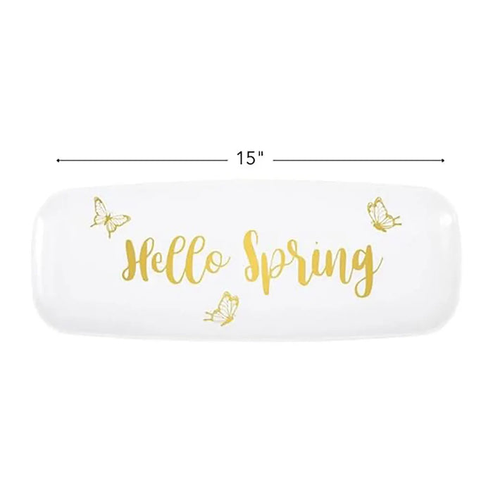 Gold "Hello Spring" Plastic Serving Tray