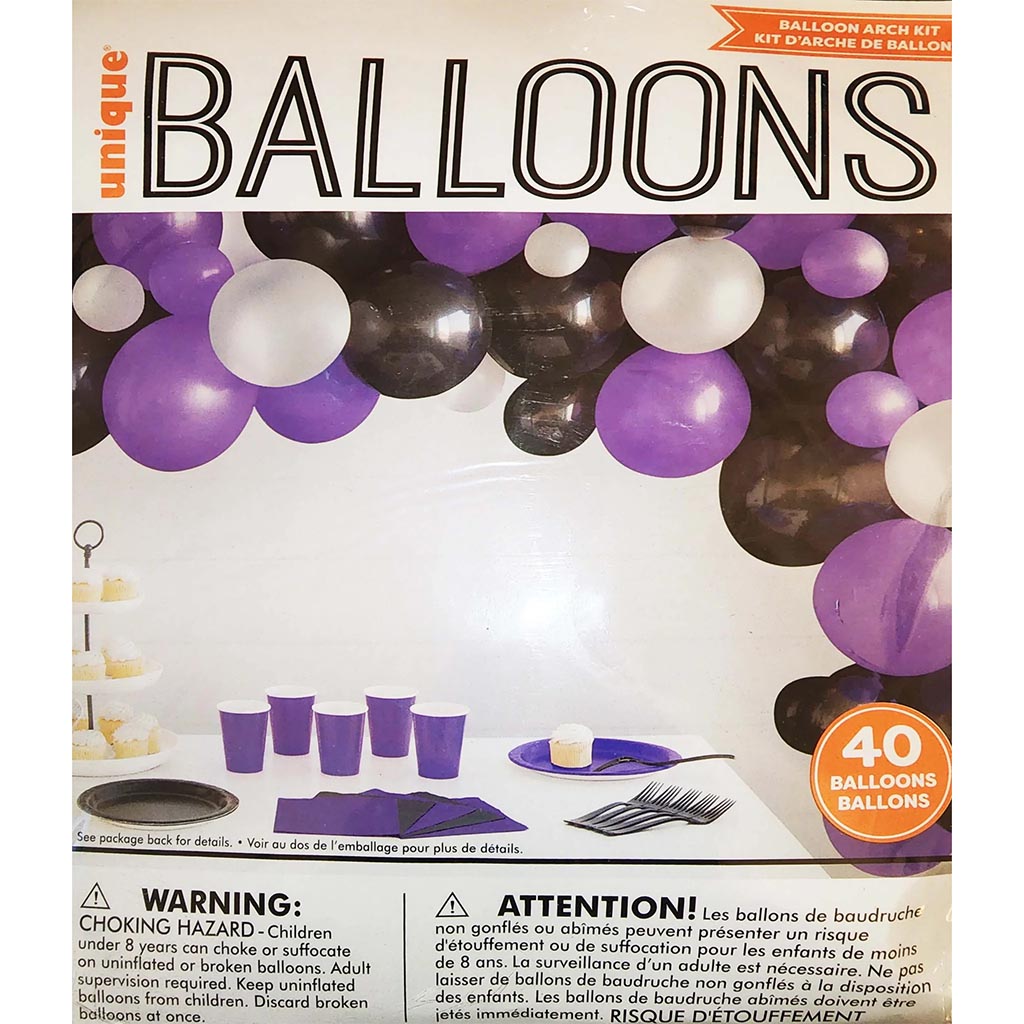 Black/Purple/Silver Balloon Arch Kit, 40pc