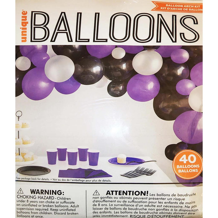 Black/Purple/Silver Balloon Arch Kit, 40pc