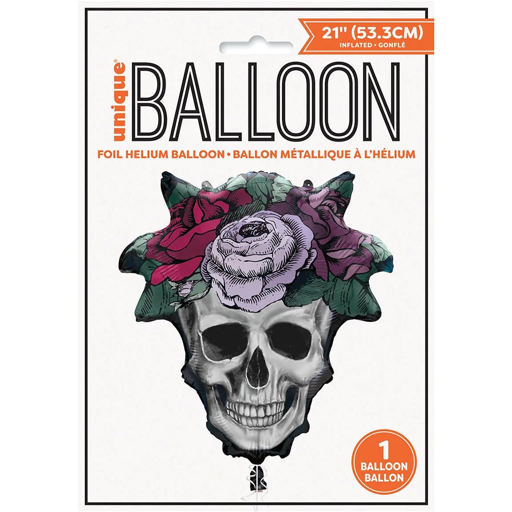 Floral Skull Supershape Foil Balloon, 21in