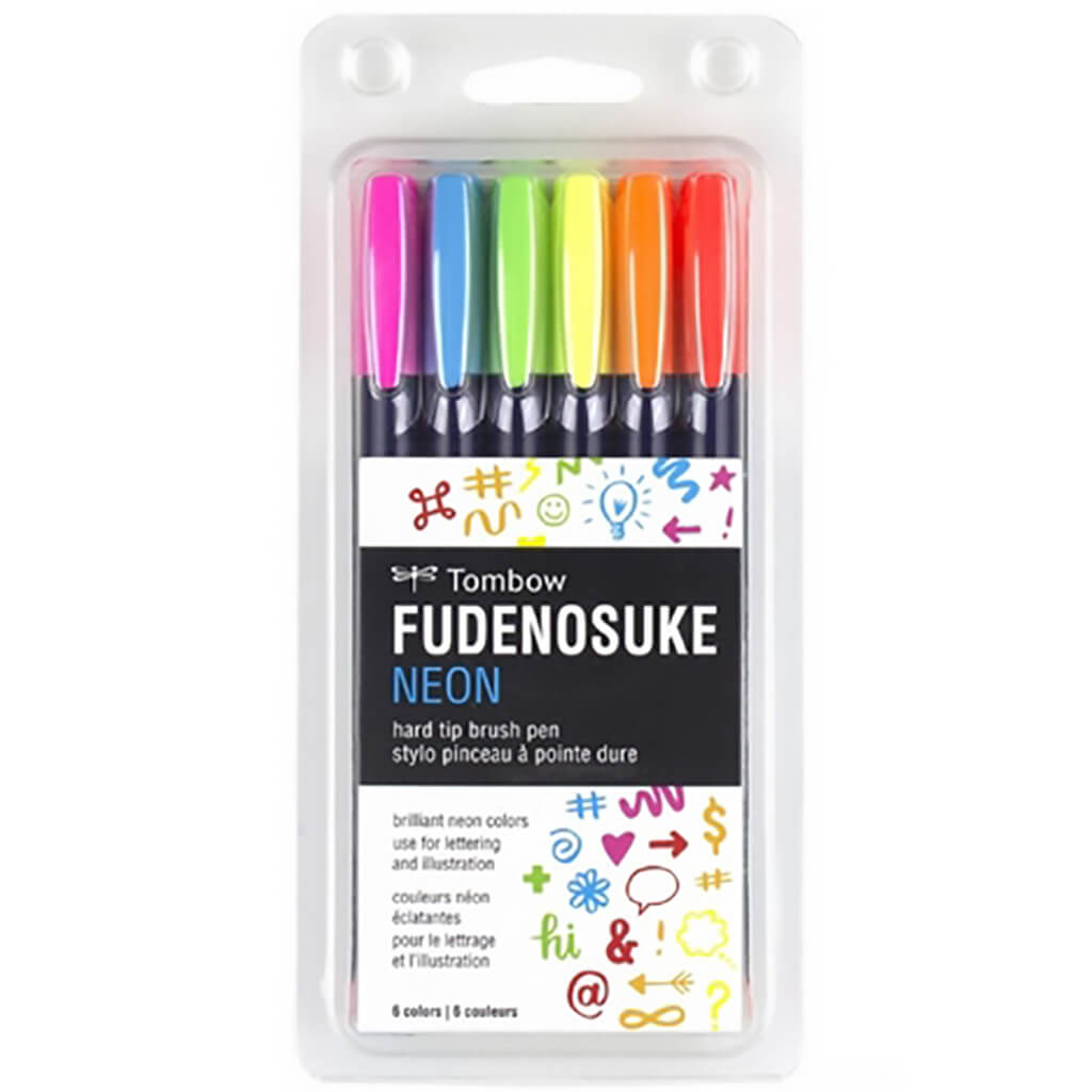 Fudenosuke Colored Neon Brush Pen Sets, 6pk