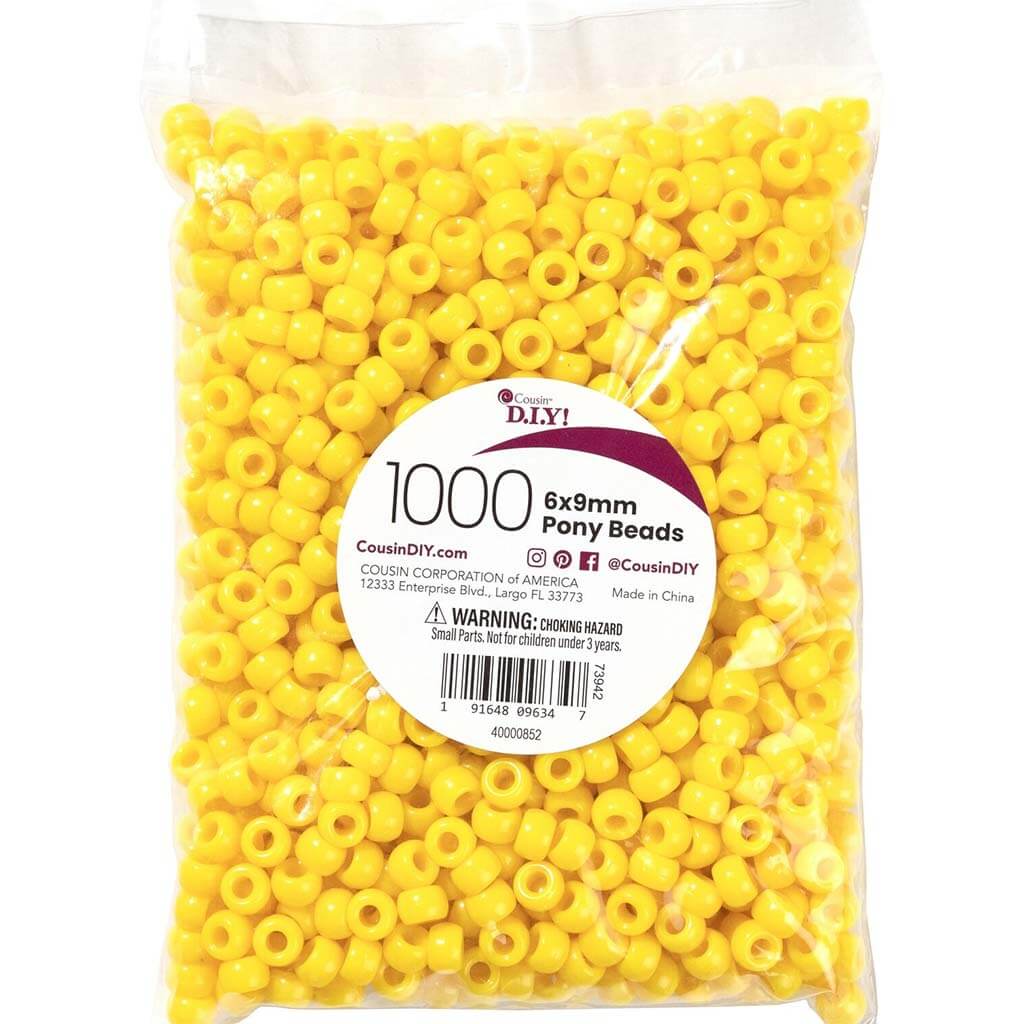 Pony Beads 6mm x 9mm 1,000/Pkg, Opaque Lemon