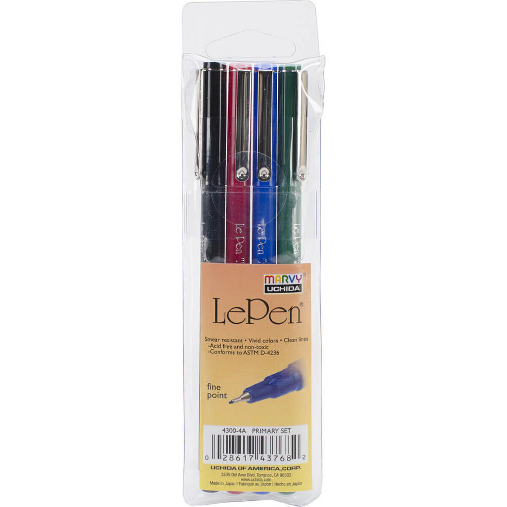 Le Pen Primary Color 4pc Set, Black, Red, Blue &amp; Green
