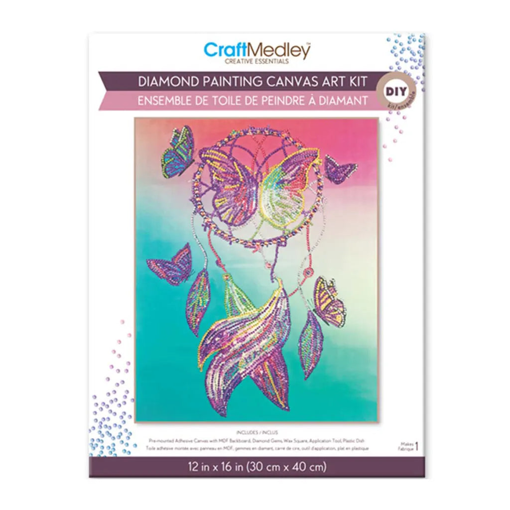 Craft Medley Kit: Diamond Painting Art Kit w/Gems+Tool+Tray-Dream Catcher, 12in x 16in