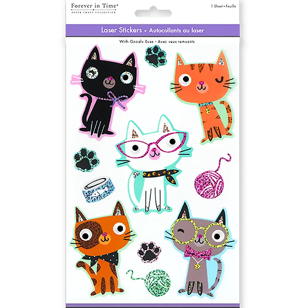 Paper Craft Sticker: 5.5"x8.25" Googly-Eyed Pals Laser Effect-Cat