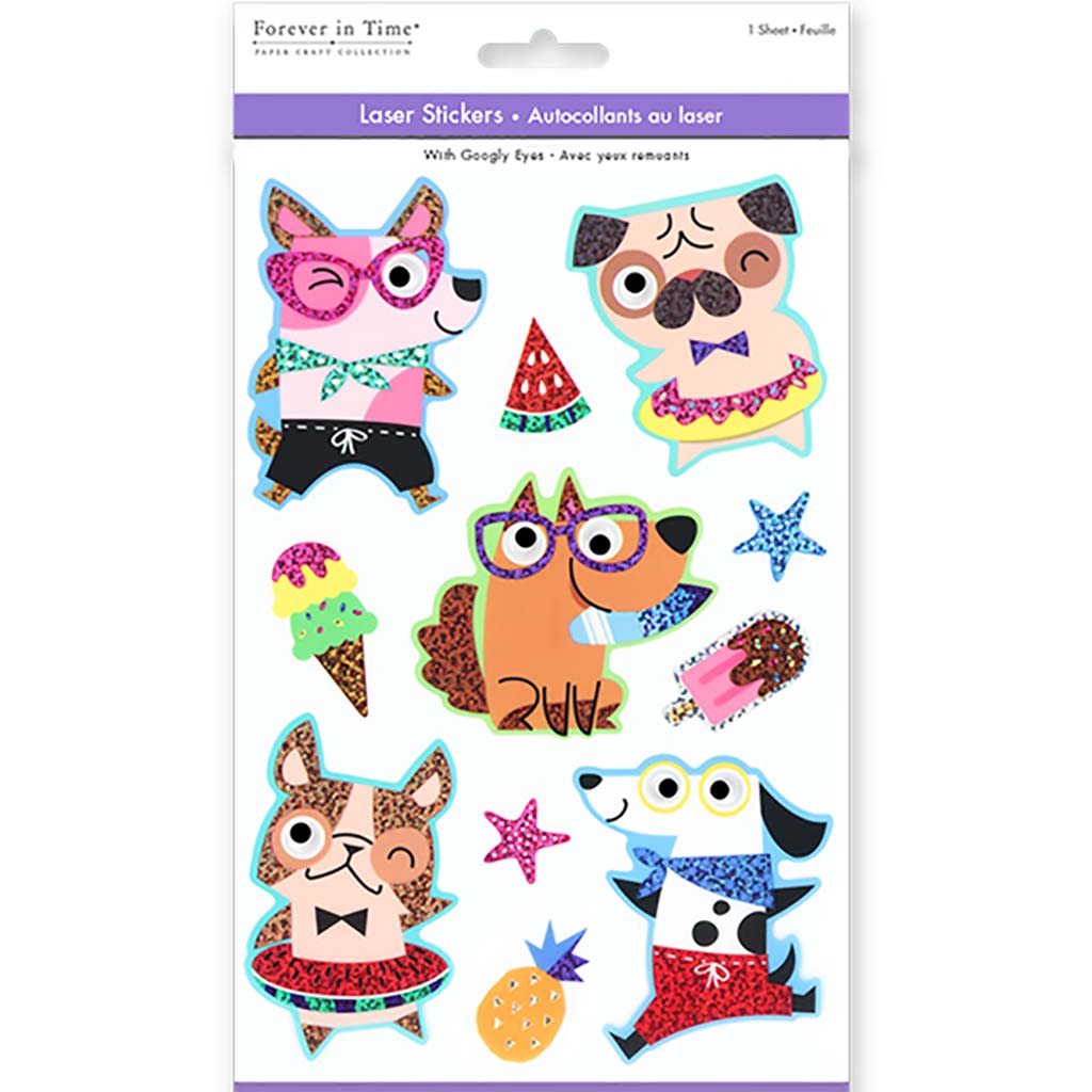 Paper Craft Sticker 5.5in x 8.25in Googly-Eyed Pals Laser Effect-Dog