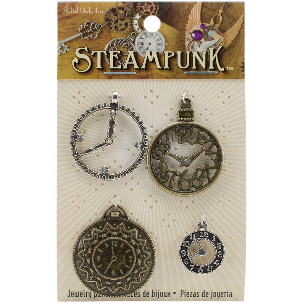 Solid Oak Steampunk Metal Accents 4/Pkg, Clocks 1