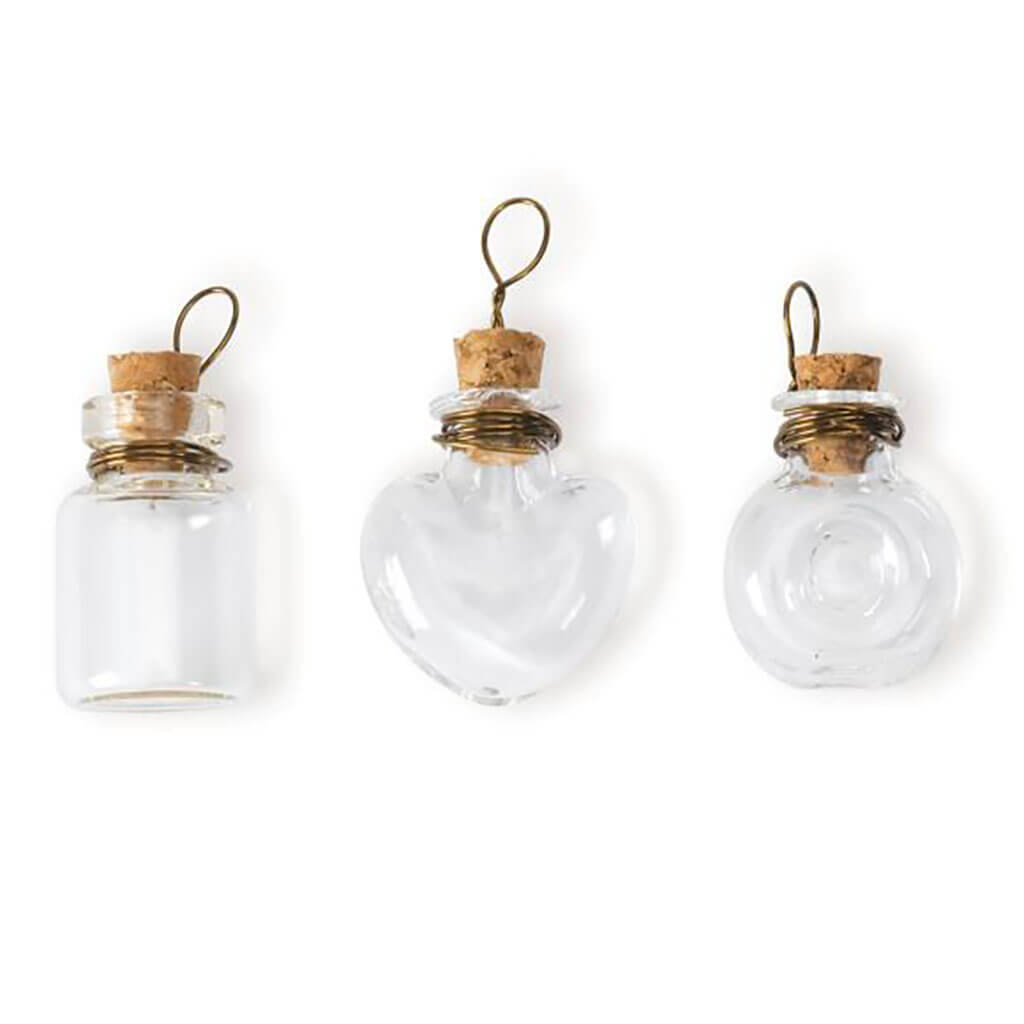 Solid Oak Steampunk Glass Accents 3/Pkg, Fancy Bottles