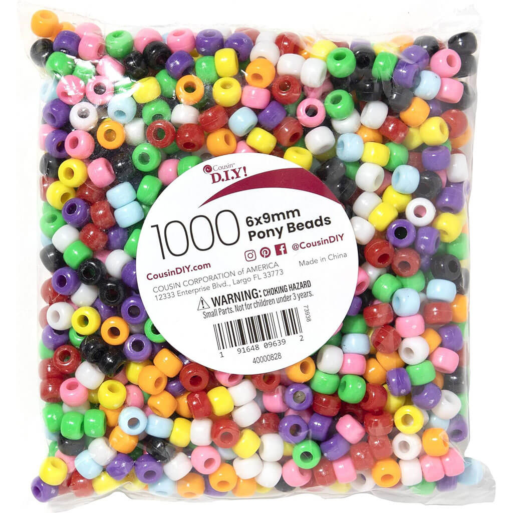 Pony Beads 6mm x 9mm 1,000/Pkg, Opaque Multicolor