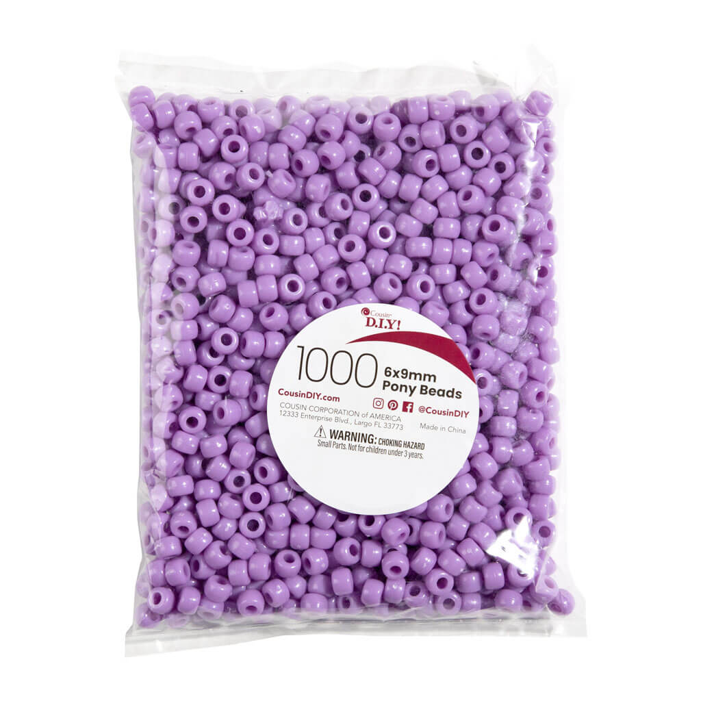 Pony Beads 6mm x 9mm 1,000pkg, Opaque Purple
