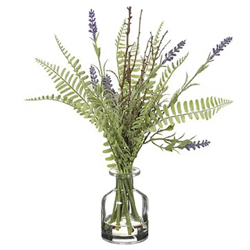 Lavender / Fern in Glass Vase, 12.5in, Purple