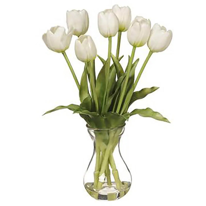 Tulip in Glass Vase, 13.5in, White