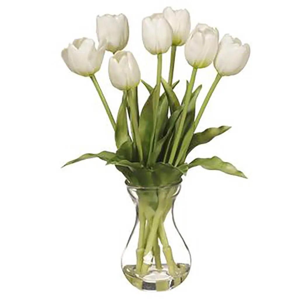 Tulip in Glass Vase, 13.5in, White
