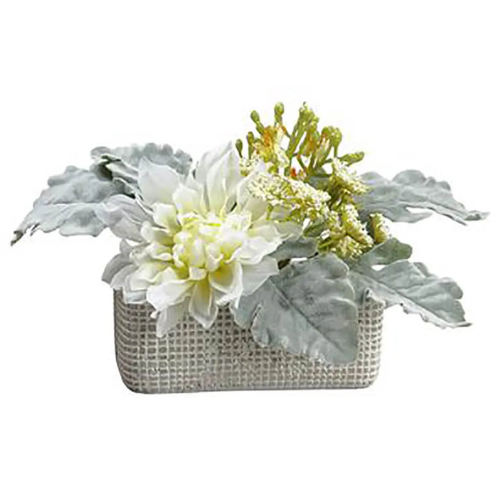 Dahlia Mixed in Cement Pot, 6.2in Cream