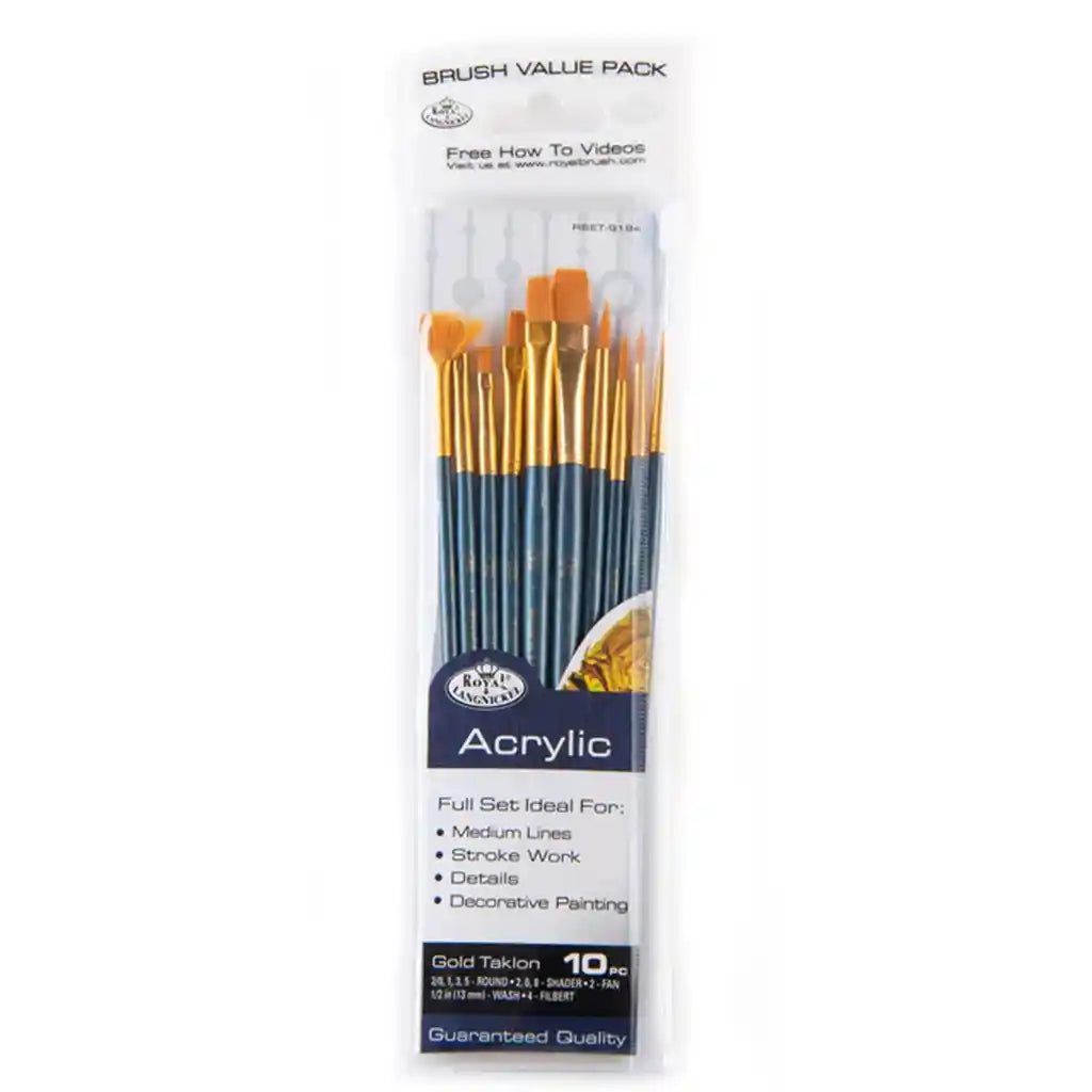 10pc Golden Taklon Variety Brush Set