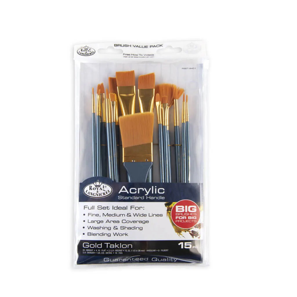 Acrylic 15pc Golden Taklon Variety Brush Set