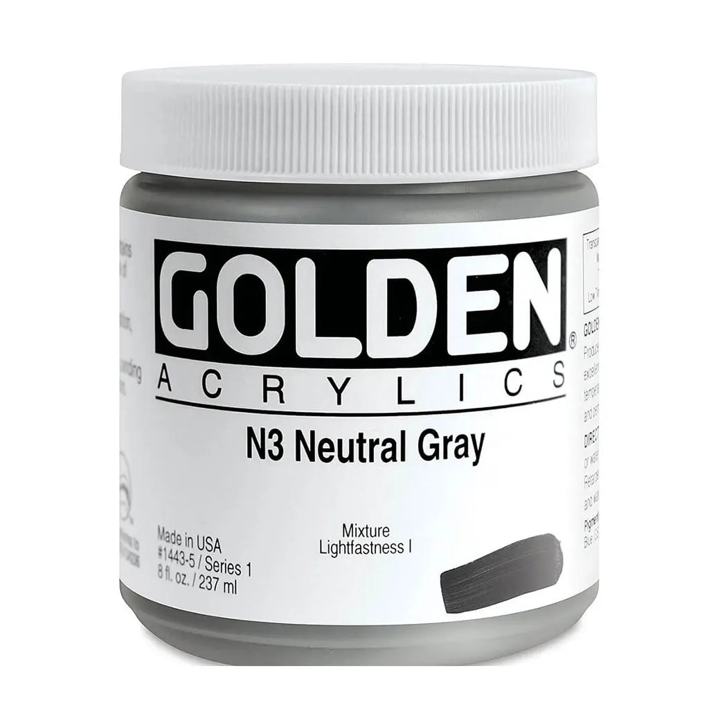 Golden Heavy Body Acrylic 8oz N3 Neutral Gray S1