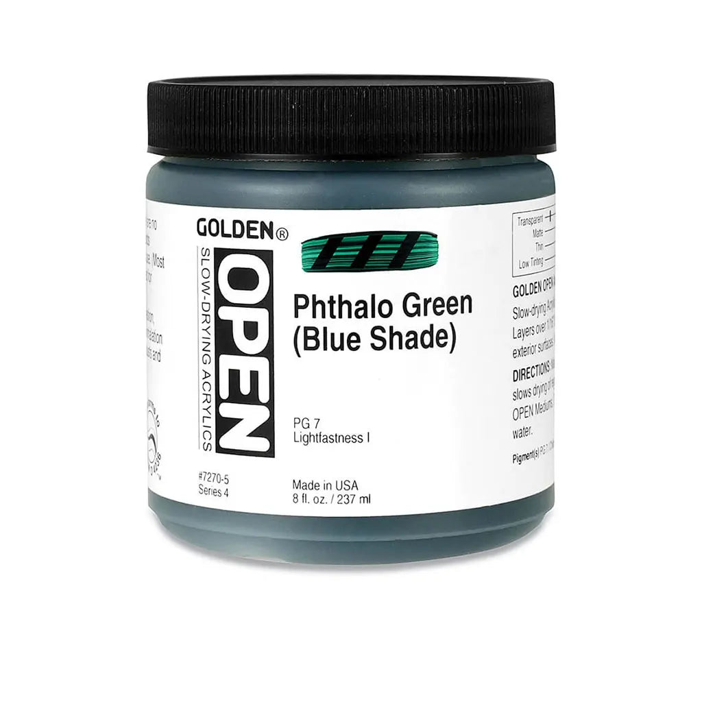 Golden OPEN Slow-Drying Acrylic Paint 8oz Phthalo Green / (Blue Shade) S4