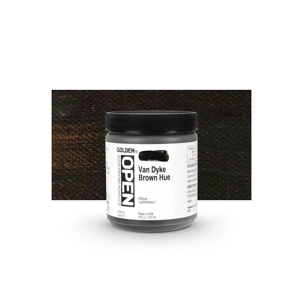 Golden OPEN Slow-Drying Acrylic Paint 8oz Van Dyke Brown Hue S3