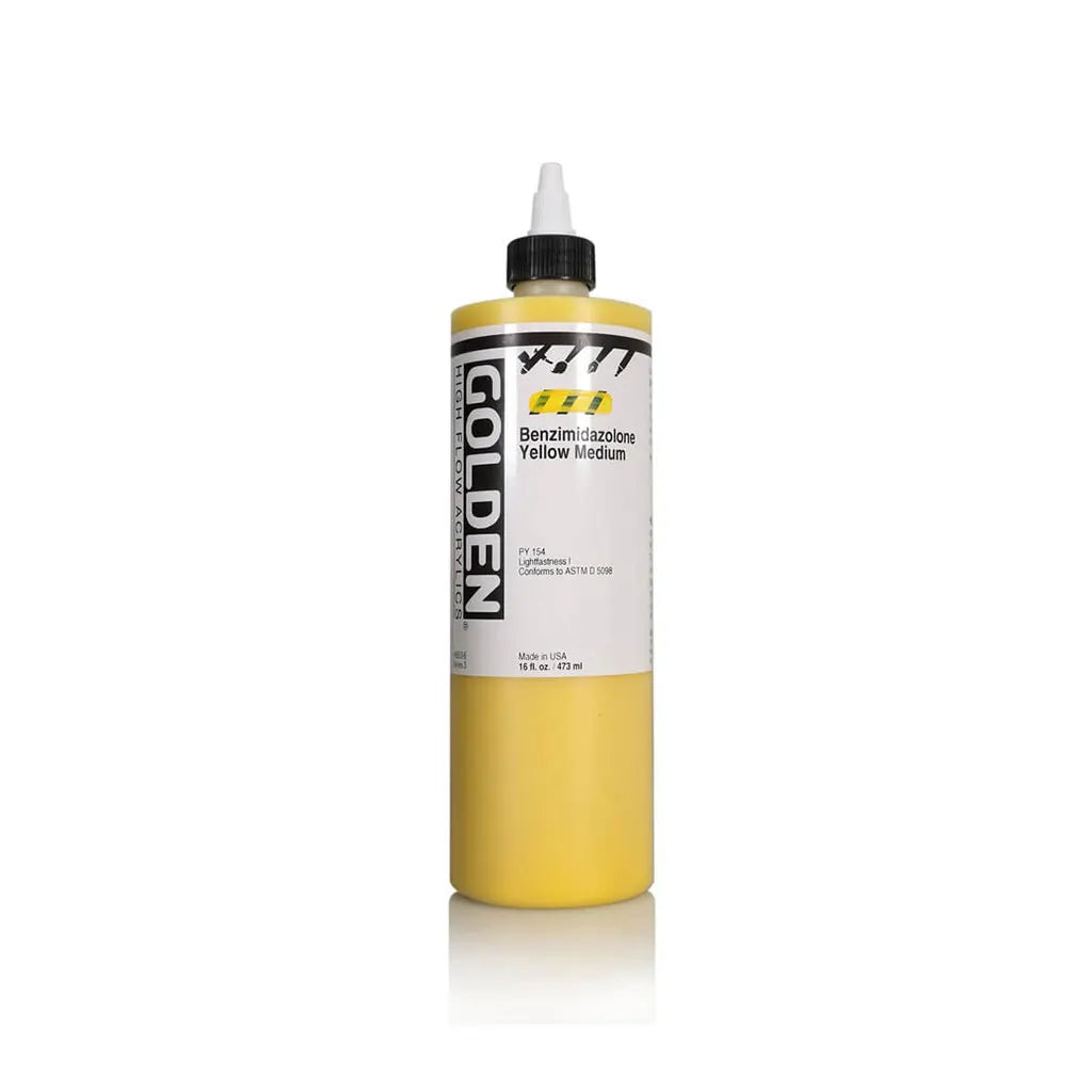 Golden High Flow Acrylic Paint 16oz Benzimidazolone Yellow Med S3