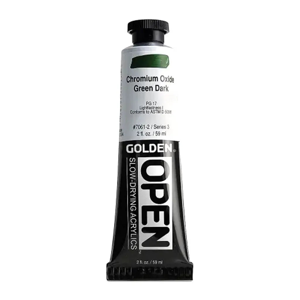 Golden OPEN Slow-Drying Acrylic Paint 2oz Chrom Oxide Green Dark S3