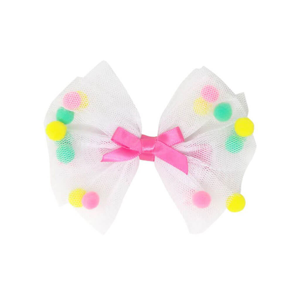 Mesh Bow with Pom Pom Hairclip