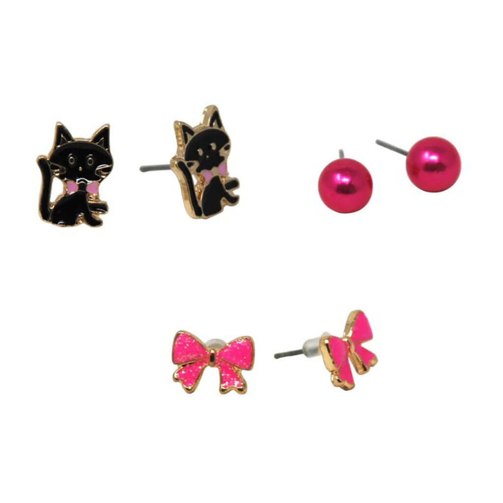 Kittens &amp; Bows Earring Set Of 3