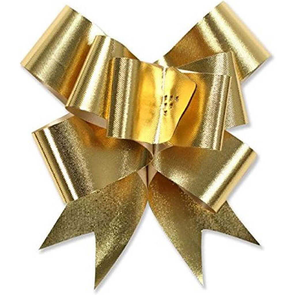 Bow Magic Glitter Flora Satin Bow Gold, 4.5in Dia x 1.25in w x 8 Loops