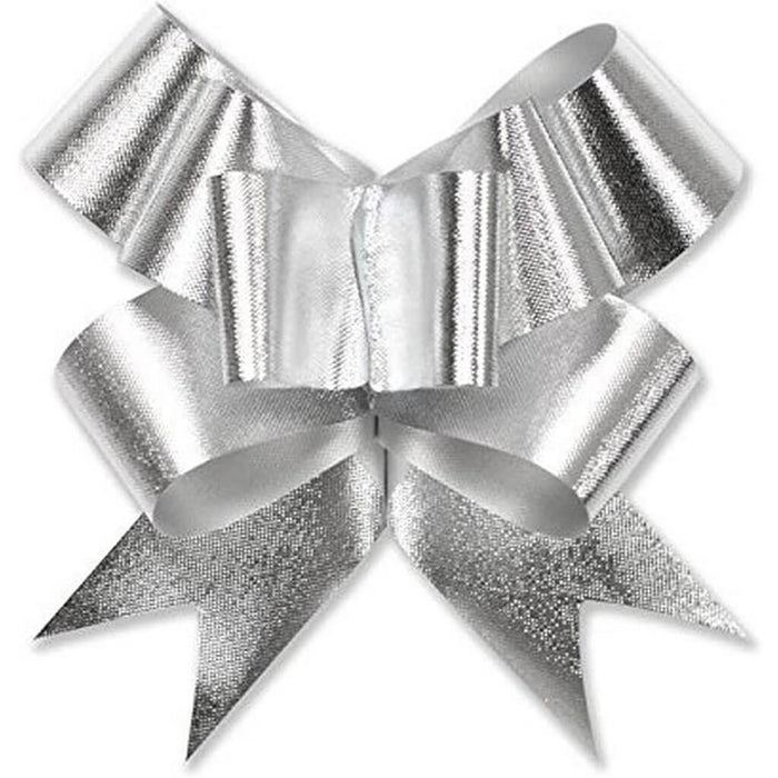 Bow Magic Glitter Flora Satin Bow Silver, 4.5in Dia x 1.25in w x 8 Loops