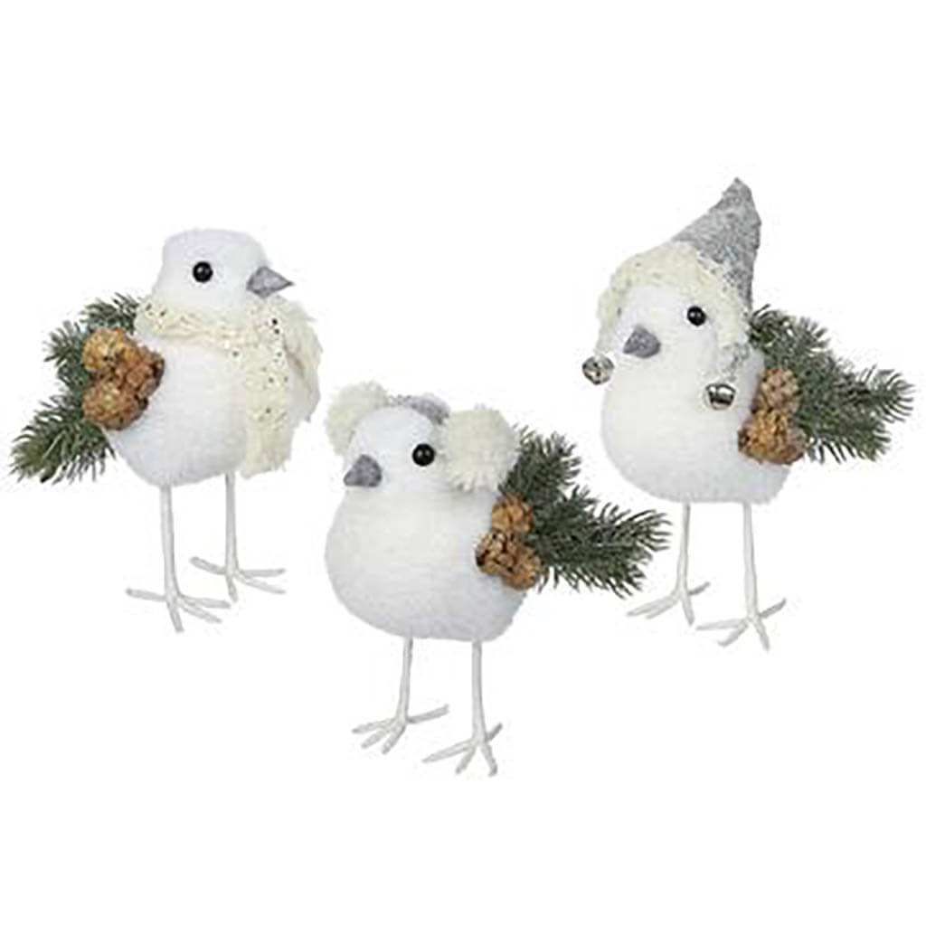 Bird Set of 3 White /Silver, 7in