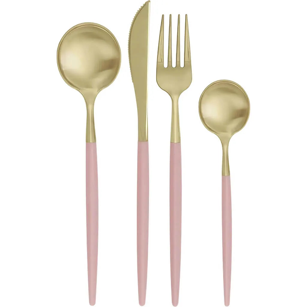 Dusty Rose &amp; Gold Assorted Plastic Cutlery Set of 4