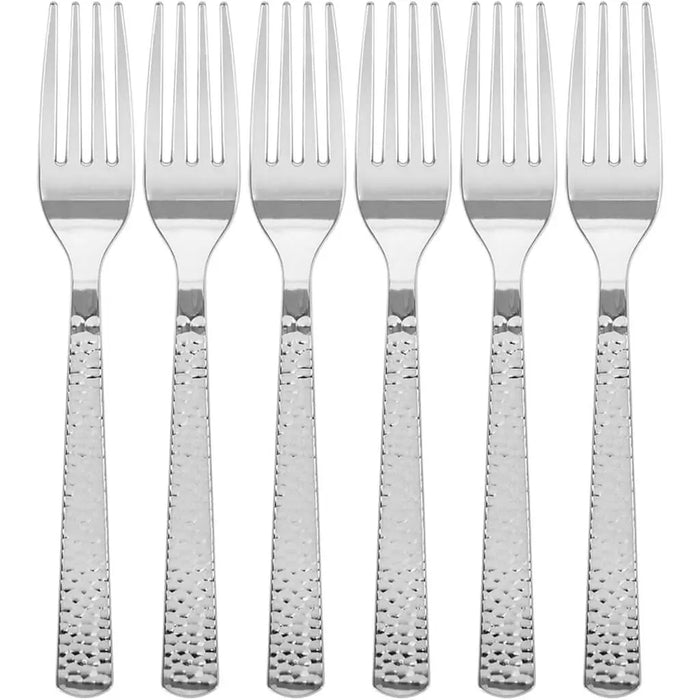 Hammered Silver Plastic Fork, 24ct